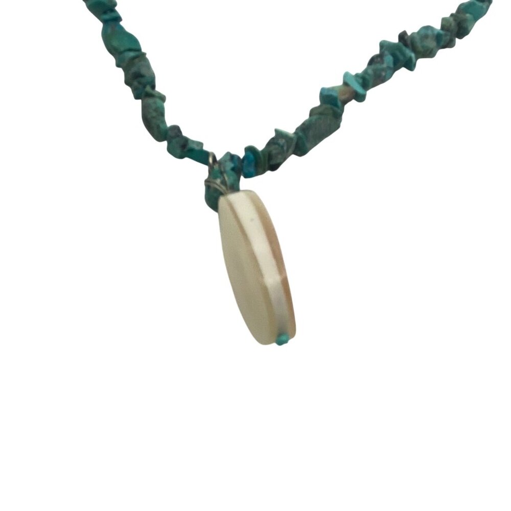 Turquoise Chip Necklace Mother Of Pearl Shell Pendant Boho Southwestern - Picture 9 of 12